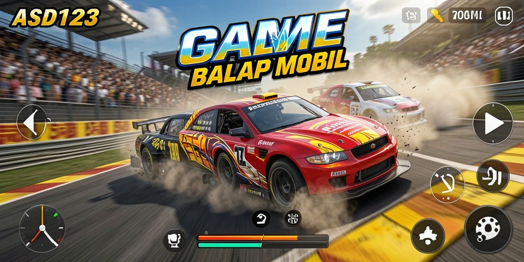 Tampilan gameplay yang mendebarkan dalam balapan mobil.