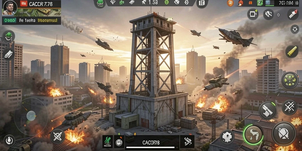 Tampilan gameplay <strong>CACOR78</strong> yang menegangkan dalam aksi Tower Defense.