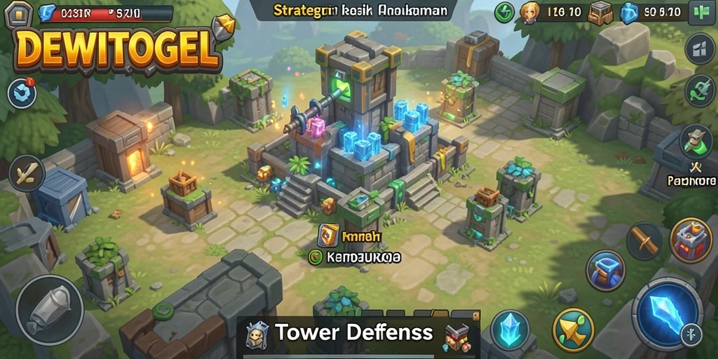 Tangkapan layar gameplay DEWITOGEL yang menunjukkan strategi Tower Defense.
