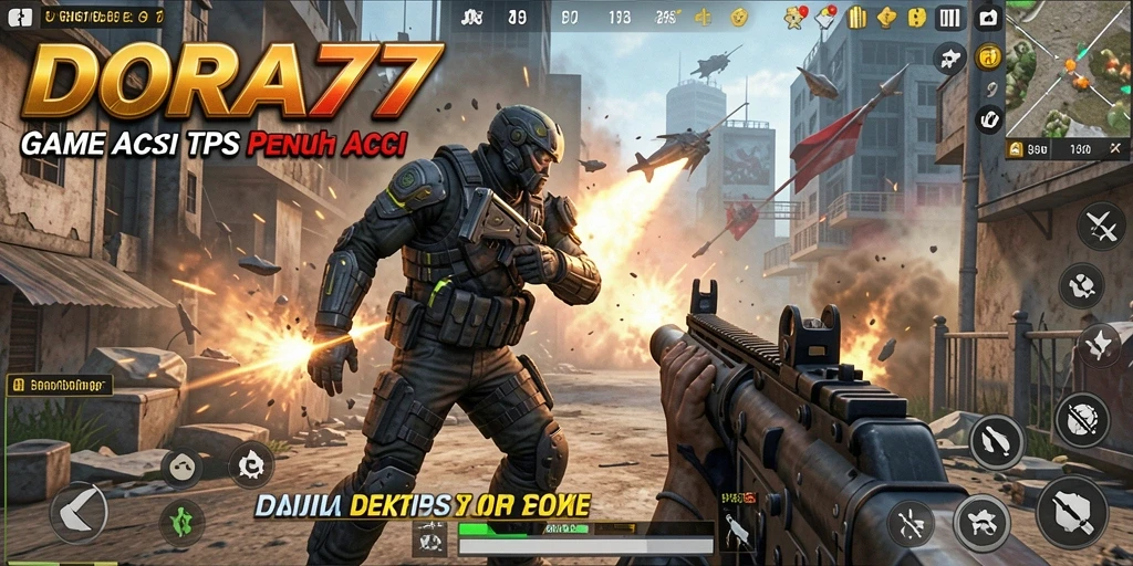 Screenshot DORA77 menampilkan aksi seru dalam permainan TPS.