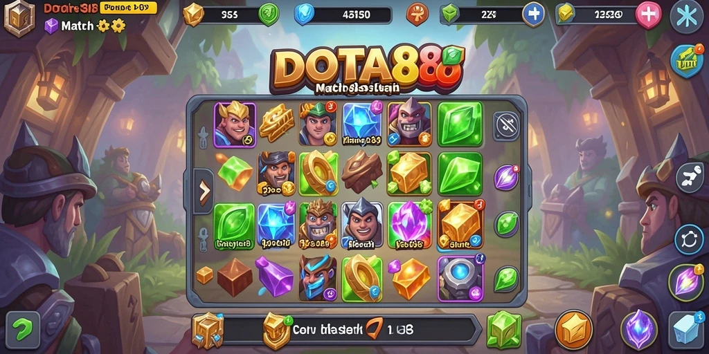 Screenshot DOTA88 menampilkan gameplay Match-3 yang seru dan penuh warna.
