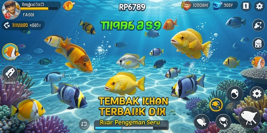 Tampilan gameplay seru di RP6789 saat menembak ikan berwarna-warni.