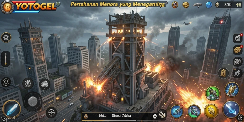 Tampilan gameplay YOTOGEL yang mendebarkan dalam pertahanan menara.